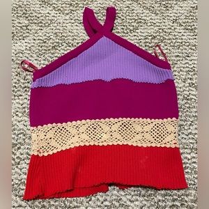 Free People High Neck  Halter Tank Top Womens Medium Ribbed